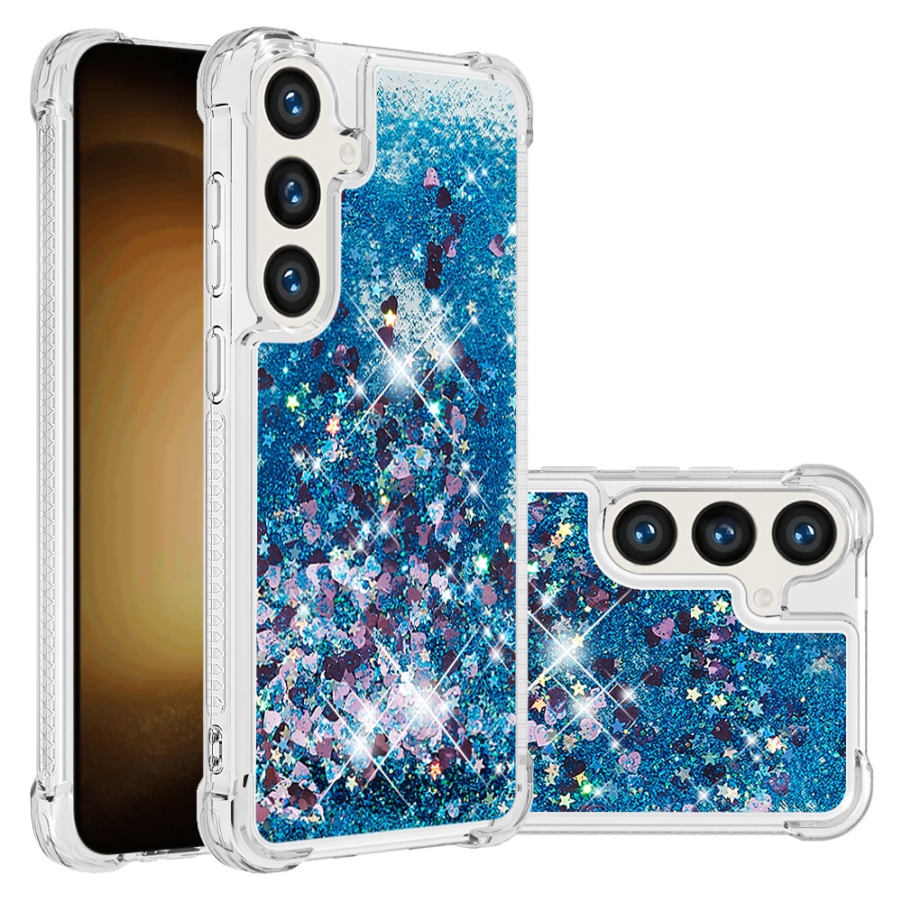 Glitter Prosýpacie gélový obal na Samsung Galaxy S26 FE/S25 FE - modrý/srdiečka