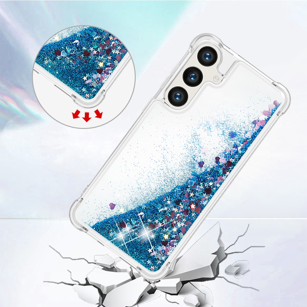 Glitter Prosýpacie gélový obal na Samsung Galaxy S26 FE/S25 FE - modrý/srdiečka