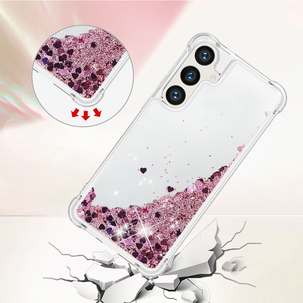 Glitter Prosýpací gélový obal na Samsung Galaxy S26 FE/S25 FE - ružovozlatý/srdiečka