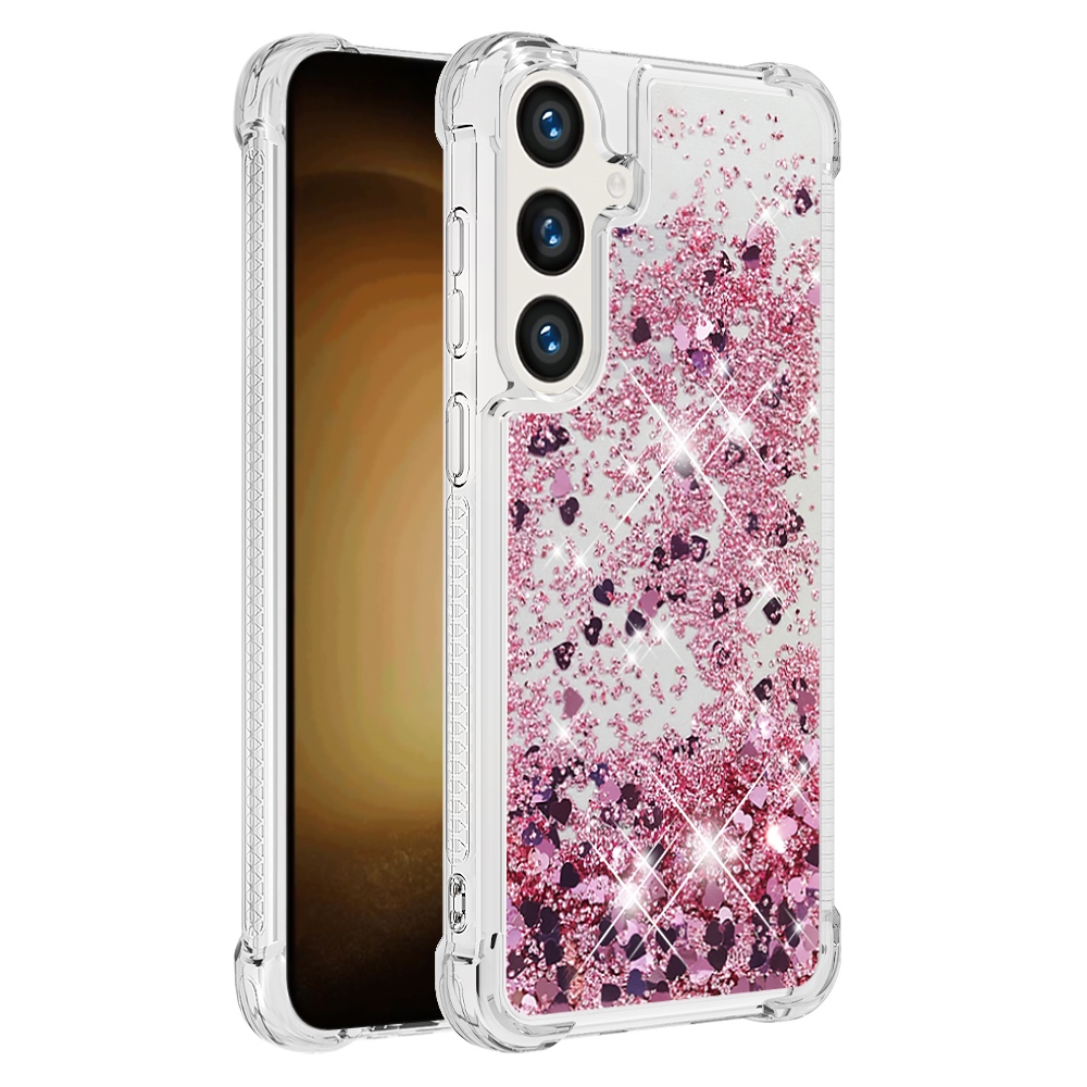 Glitter Prosýpací gélový obal na Samsung Galaxy S26 FE/S25 FE - ružovozlatý/srdiečka