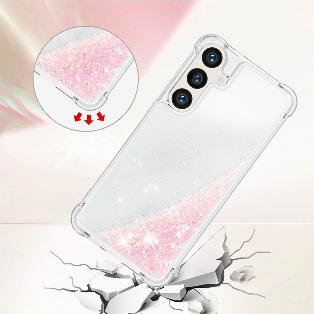 Glitter Prosýpacie gélový obal na Samsung Galaxy S26 FE/S25 FE - ružový/hviezdičky