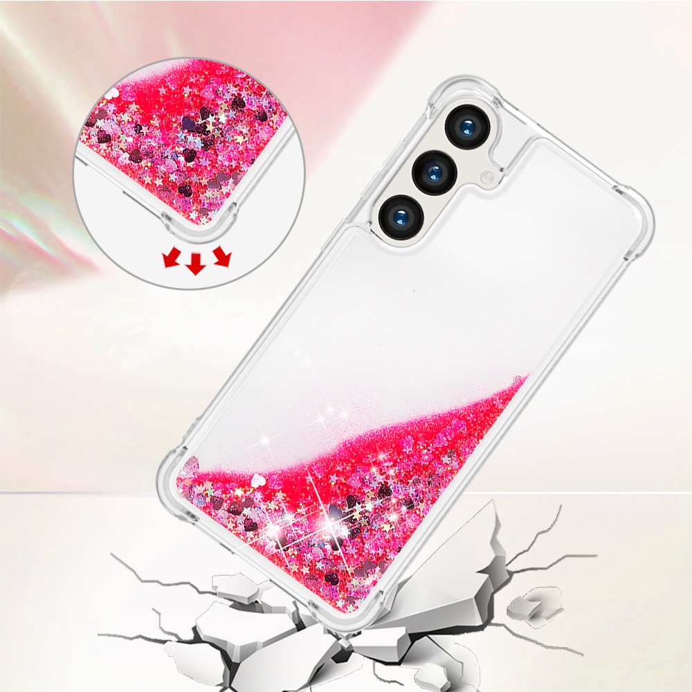 Glitter Prosýpací gélový obal na Samsung Galaxy S26 FE/S25 FE - ružový/srdiečka