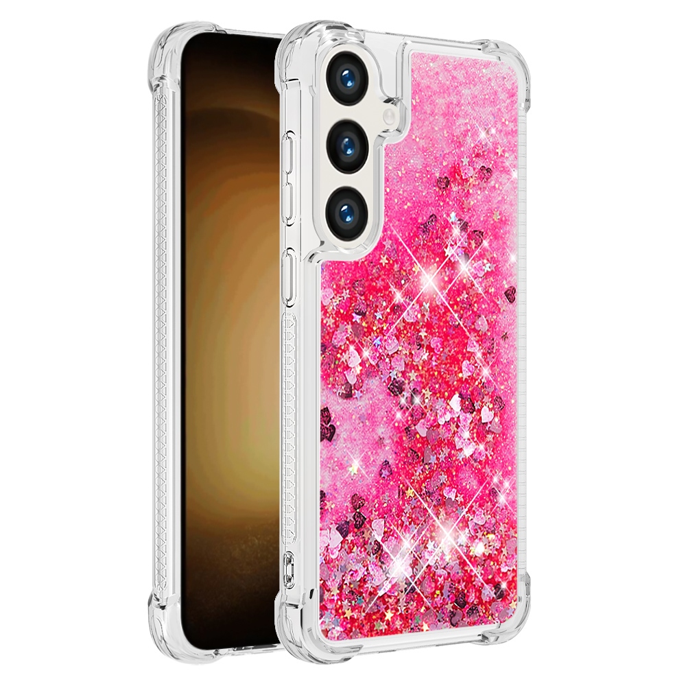 Glitter Prosýpací gélový obal na Samsung Galaxy S26 FE/S25 FE - ružový/srdiečka