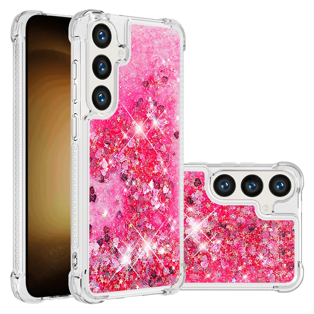 Glitter Prosýpací gélový obal na Samsung Galaxy S26 FE/S25 FE - ružový/srdiečka