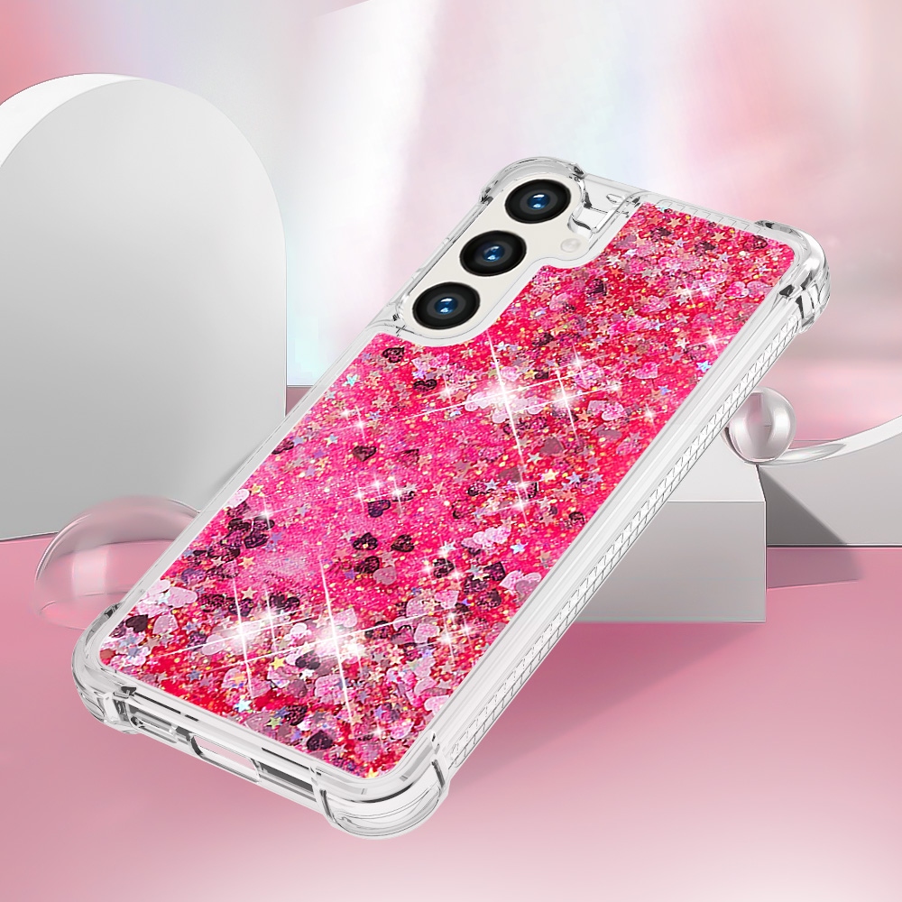 Glitter Prosýpací gélový obal na Samsung Galaxy S26 FE/S25 FE - ružový/srdiečka