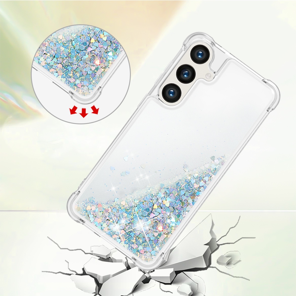 Glitter Prosýpacie gélový obal na Samsung Galaxy S26 FE/S25 FE - strieborný/srdiečka