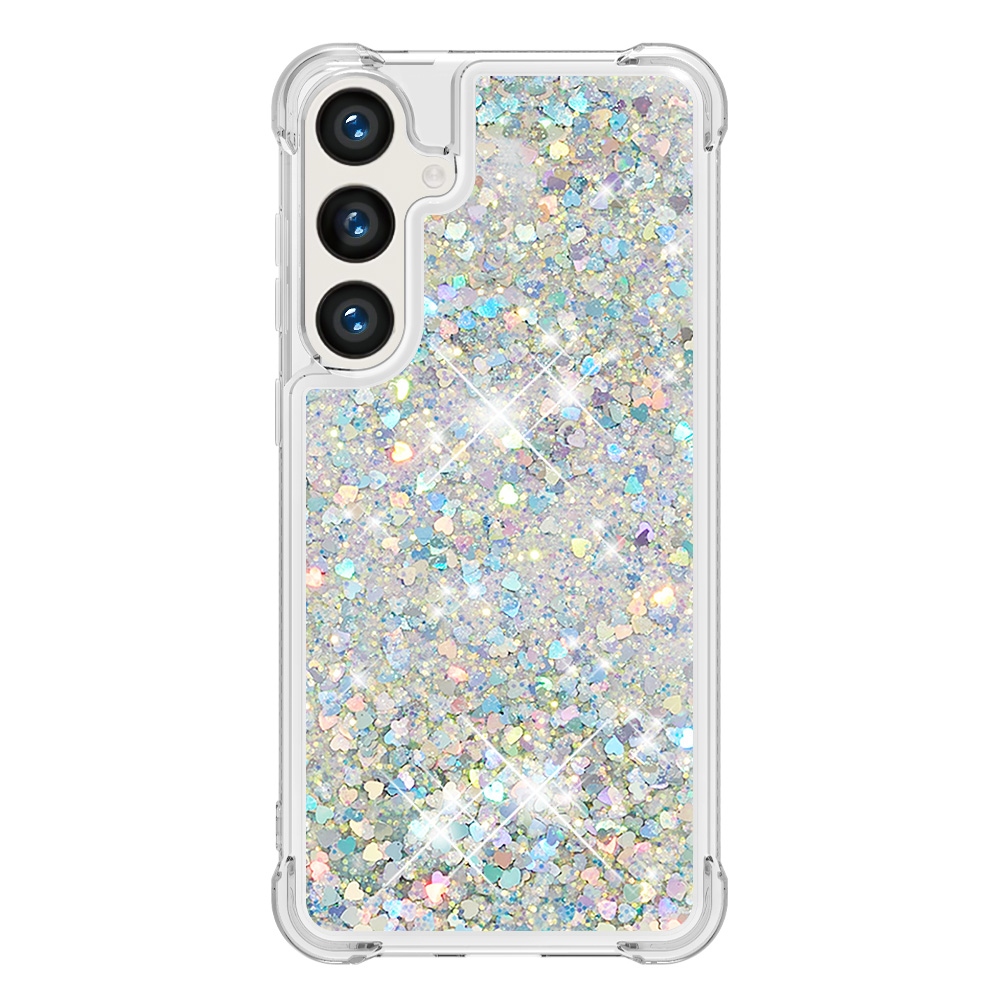 Glitter Prosýpacie gélový obal na Samsung Galaxy S26 FE/S25 FE - strieborný/srdiečka