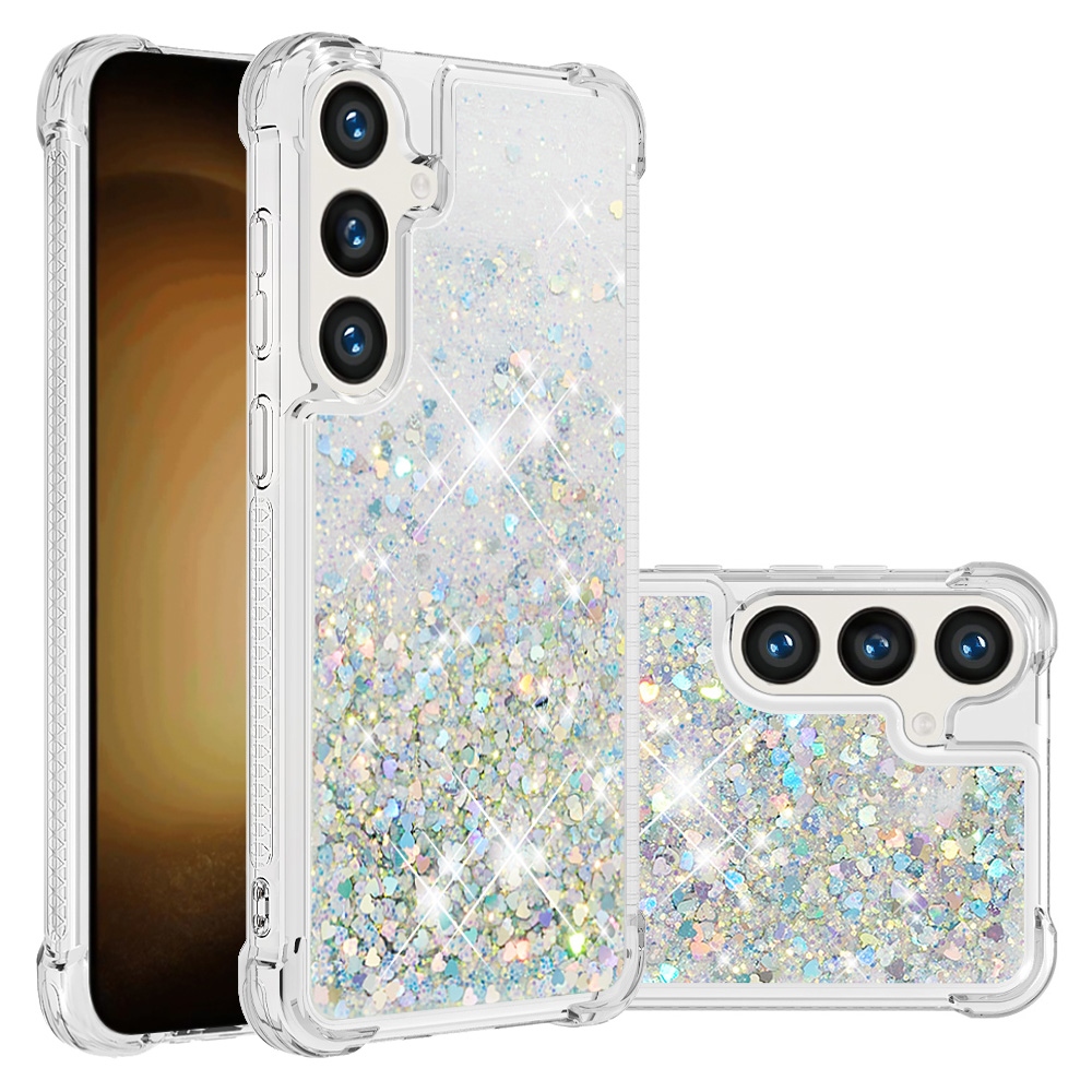 Glitter Prosýpacie gélový obal na Samsung Galaxy S26 FE/S25 FE - strieborný/srdiečka