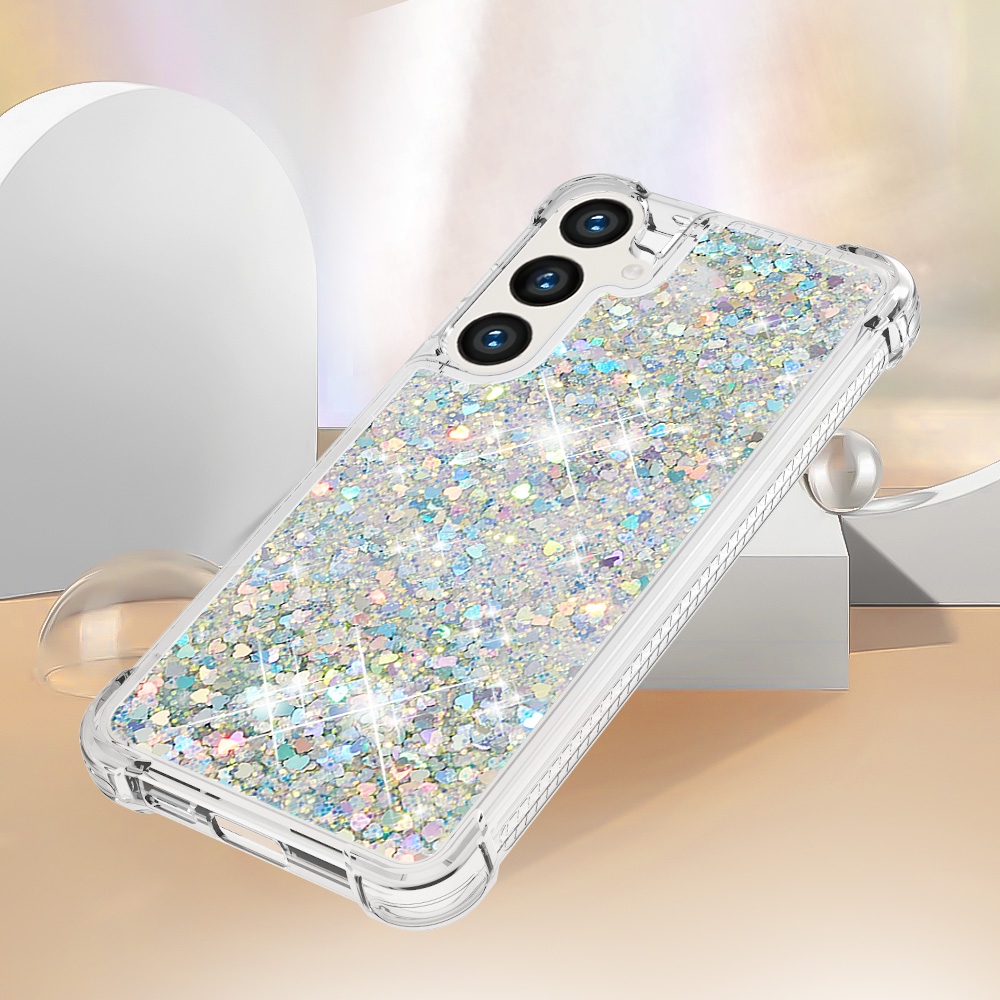 Glitter Prosýpacie gélový obal na Samsung Galaxy S26 FE/S25 FE - strieborný/srdiečka