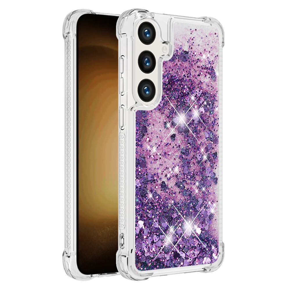 Glitter Prosýpací gélový obal na Samsung Galaxy S26 FE/S25 FE - tmavofialový/srdiečka