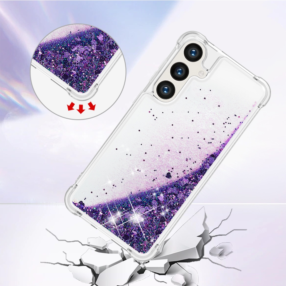 Glitter Prosýpací gélový obal na Samsung Galaxy S26 FE/S25 FE - tmavofialový/srdiečka