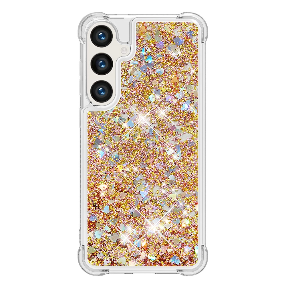 Glitter Prosýpací gélový obal na Samsung Galaxy S26 FE/S25 FE - zlatý/srdiečka