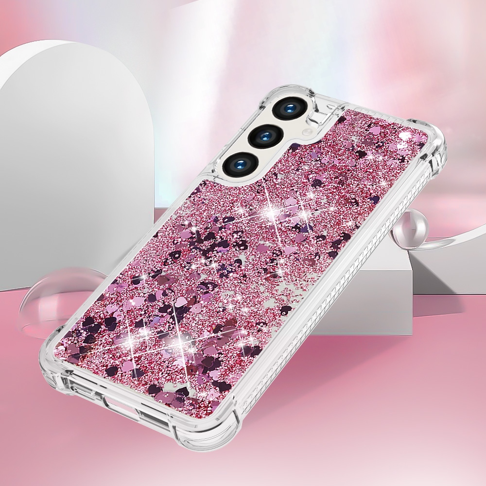 Glitter presýpací gélový obal na Samsung Galaxy S26+ - ružovozlatý/srdiečka
