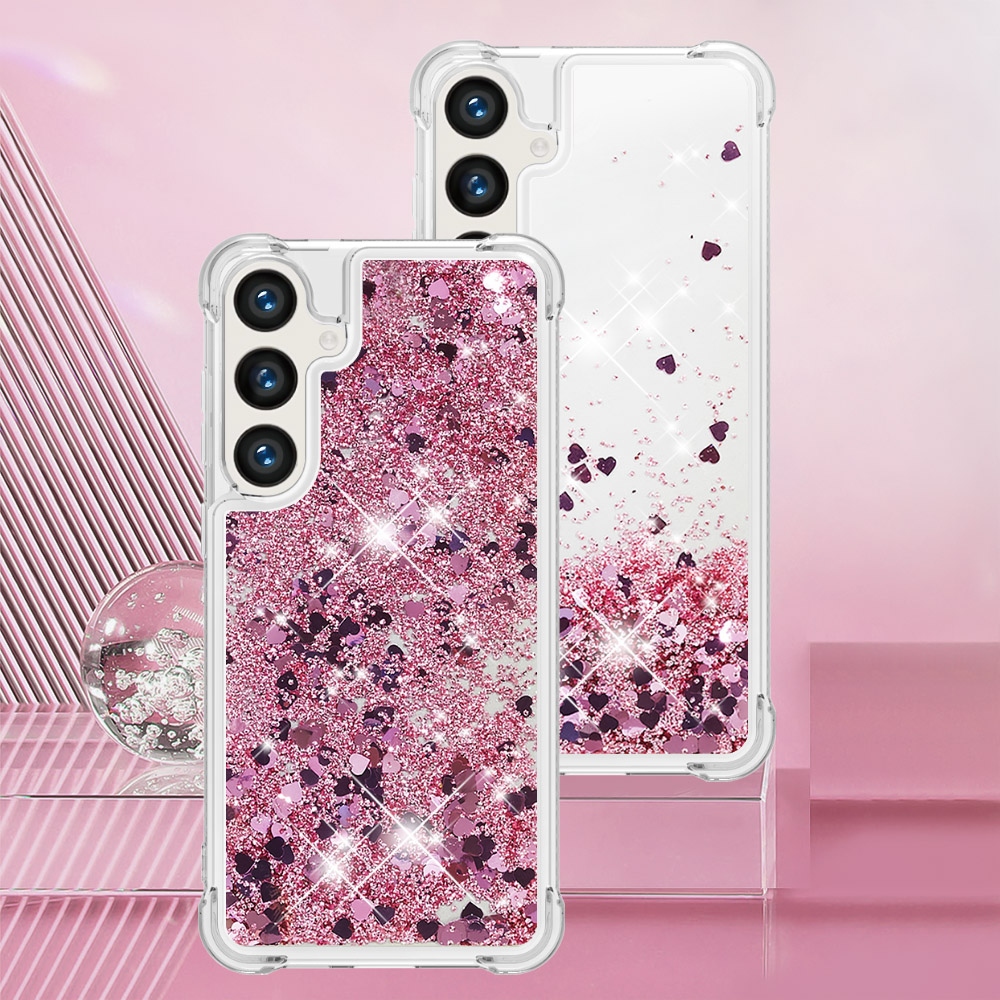 Glitter presýpací gélový obal na Samsung Galaxy S26+ - ružovozlatý/srdiečka
