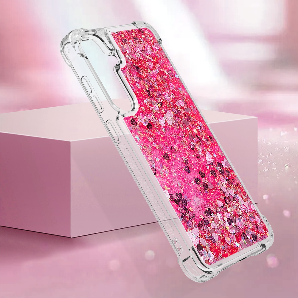 Glitter presýpací gélový obal na Samsung Galaxy S26+ - ružový/srdiečka