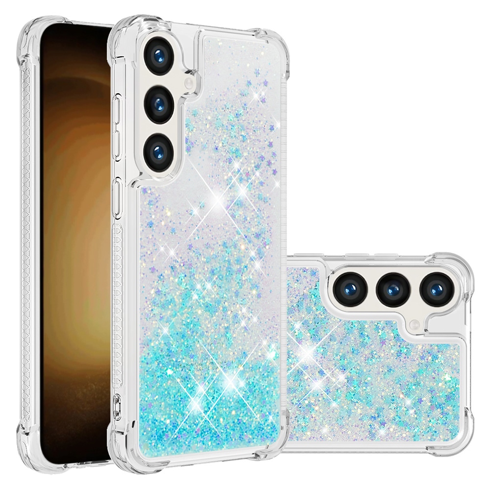 Glitter presýpacie gélový obal na Samsung Galaxy S26/S26 Pro - modrý/hviezdičky