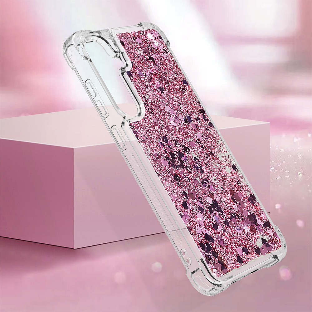 Glitter presýpací gélový obal na Samsung Galaxy S26/S26 Pro - ružovozlatý/srdiečka