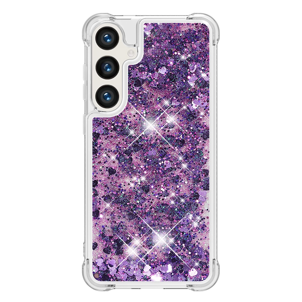 Glitter presýpací gélový obal na Samsung Galaxy S26+ - tmavofialový/srdiečka