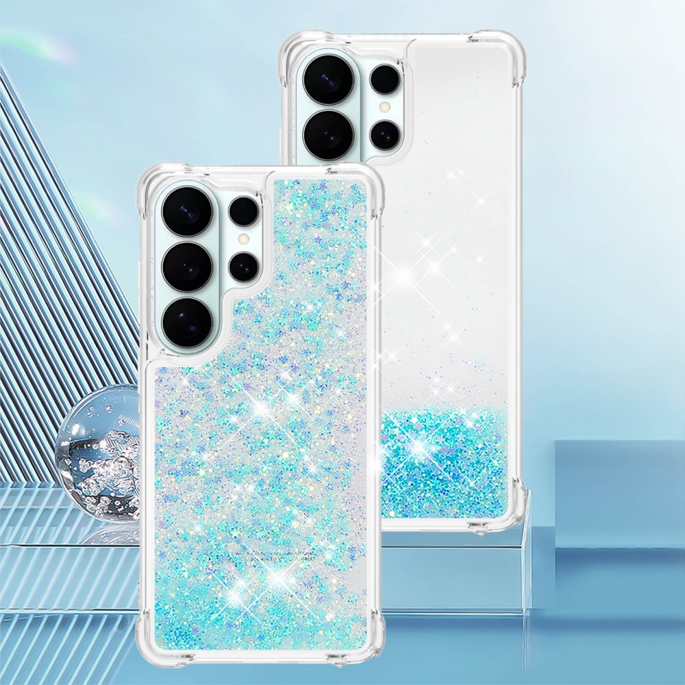 Glitter presýpacie gélový obal na Samsung Galaxy S26 Ultra - modrý/hviezdičky