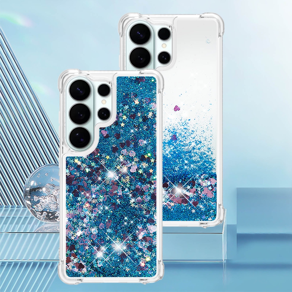 Glitter presýpacie gélový obal na Samsung Galaxy S26 Ultra - modrý/srdiečka