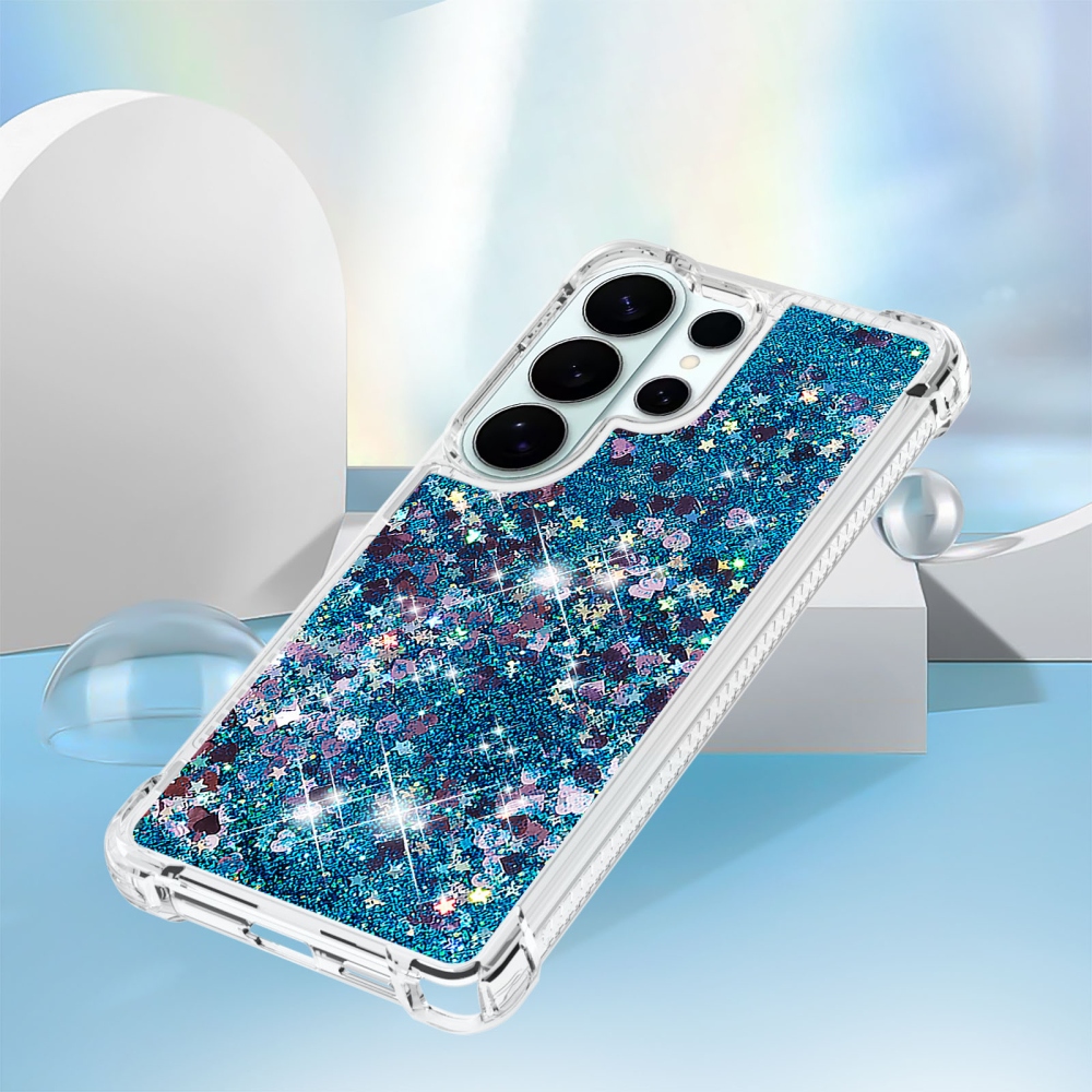 Glitter presýpacie gélový obal na Samsung Galaxy S26 Ultra - modrý/srdiečka