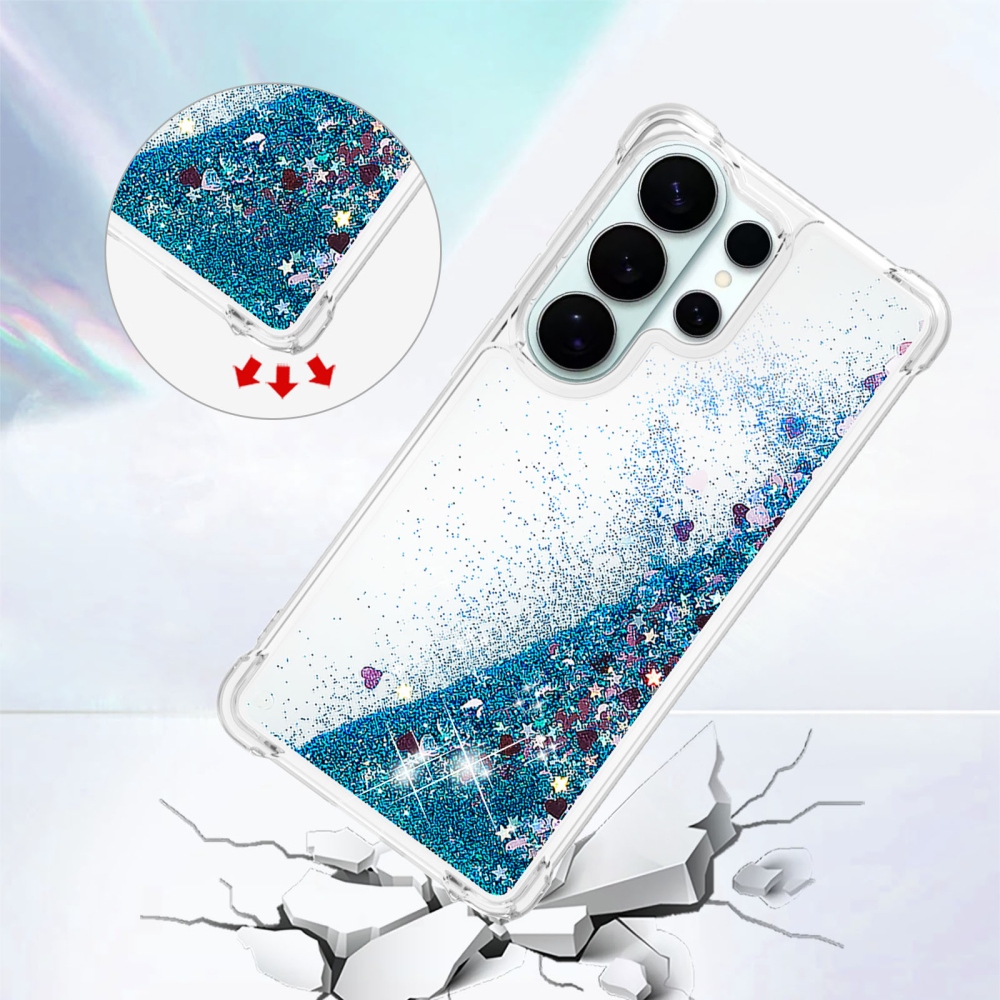 Glitter presýpacie gélový obal na Samsung Galaxy S26 Ultra - modrý/srdiečka