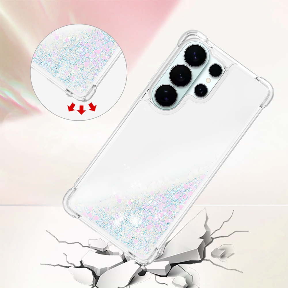 Glitter presýpacie gélový obal na Samsung Galaxy S26 Ultra - ružovo strieborný/srdiečka