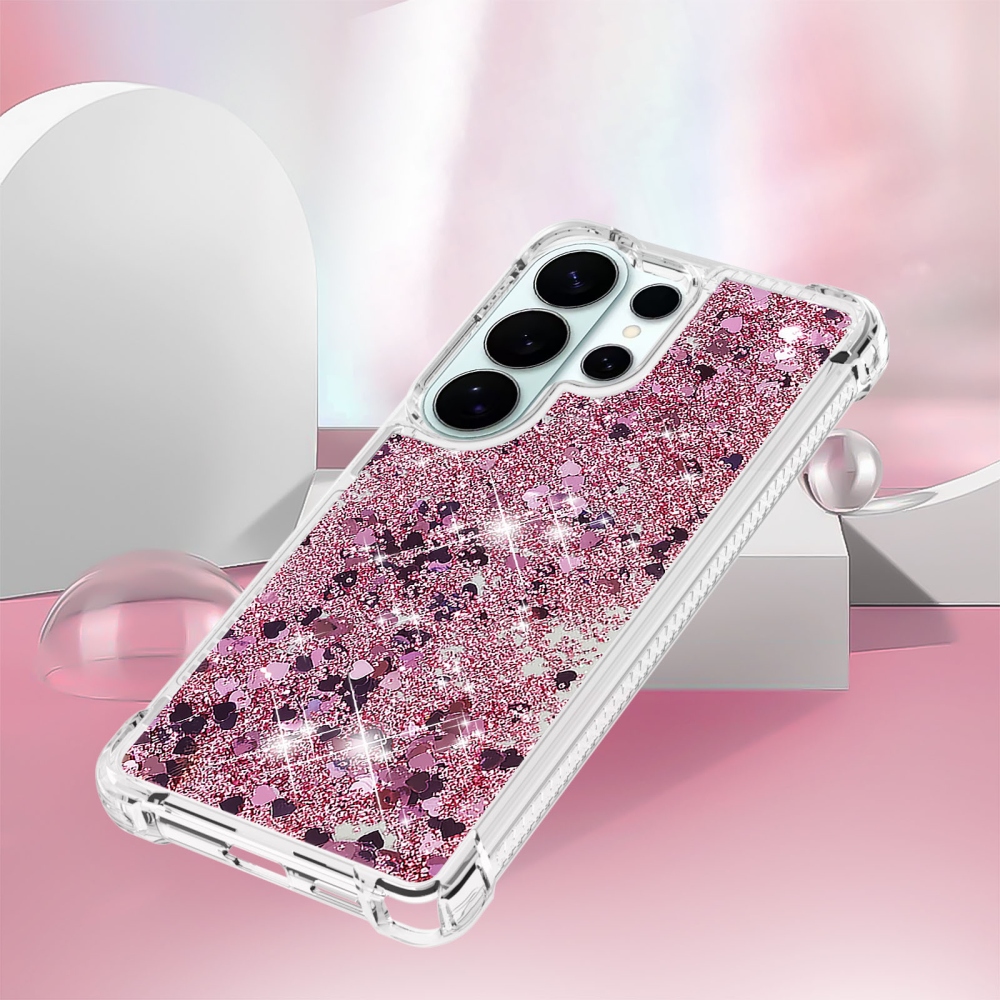 Glitter presýpací gélový obal na Samsung Galaxy S26 Ultra - ružovozlatý/srdiečka
