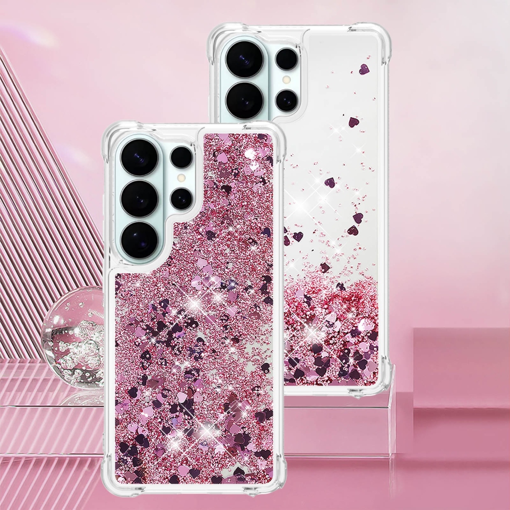 Glitter presýpací gélový obal na Samsung Galaxy S26 Ultra - ružovozlatý/srdiečka