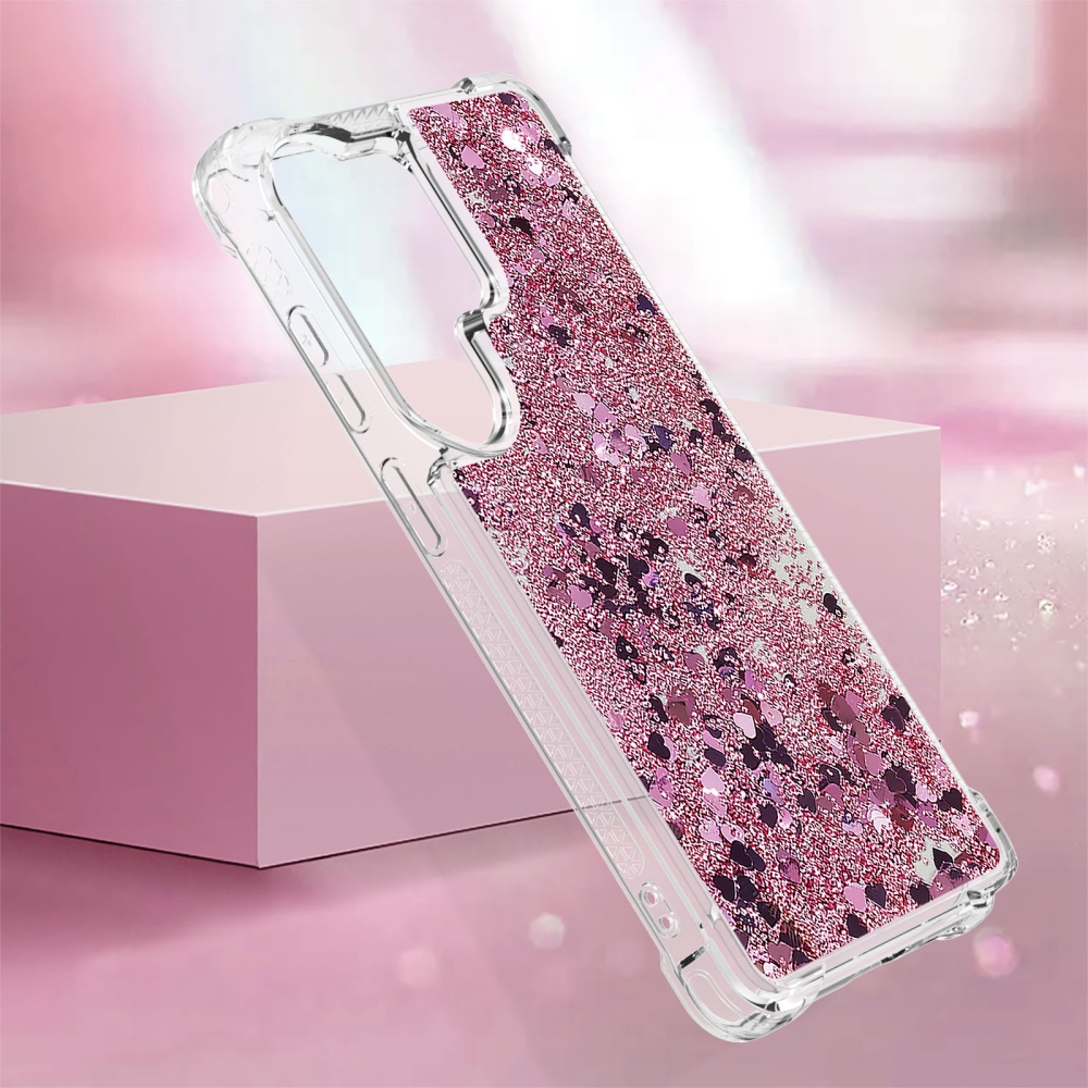 Glitter presýpací gélový obal na Samsung Galaxy S26 Ultra - ružovozlatý/srdiečka