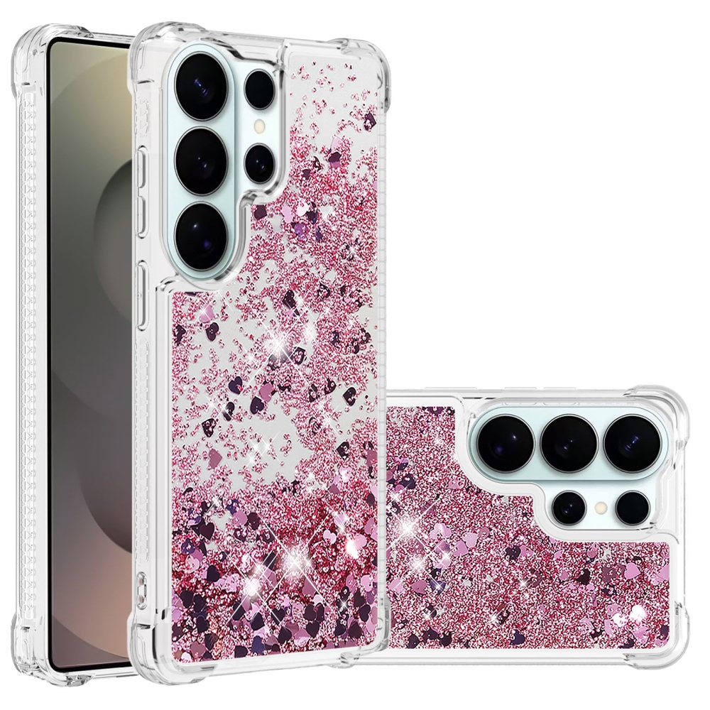 Glitter presýpací gélový obal na Samsung Galaxy S26 Ultra - ružovozlatý/srdiečka