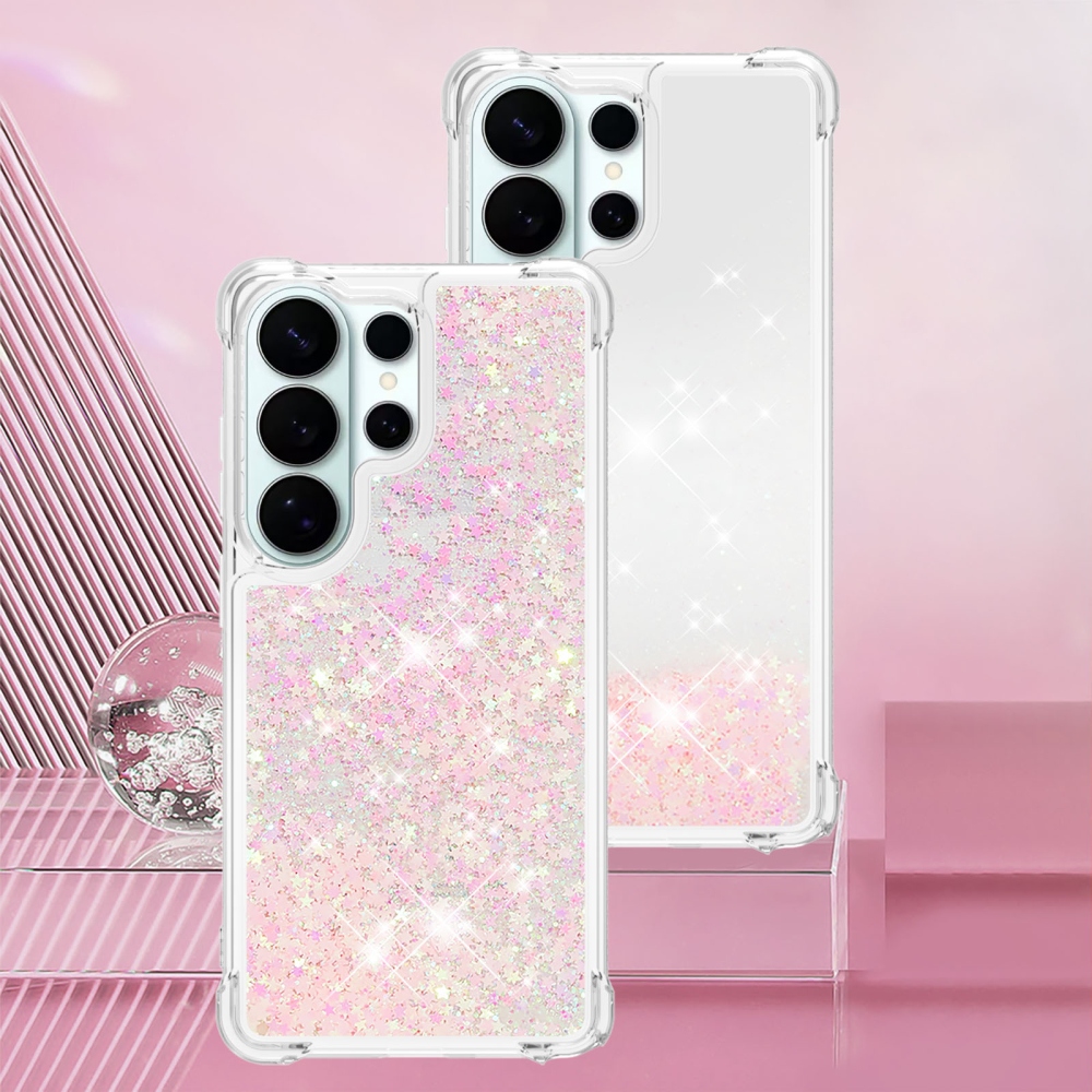 Glitter presýpacie gélový obal na Samsung Galaxy S26 Ultra - ružový/hviezdičky