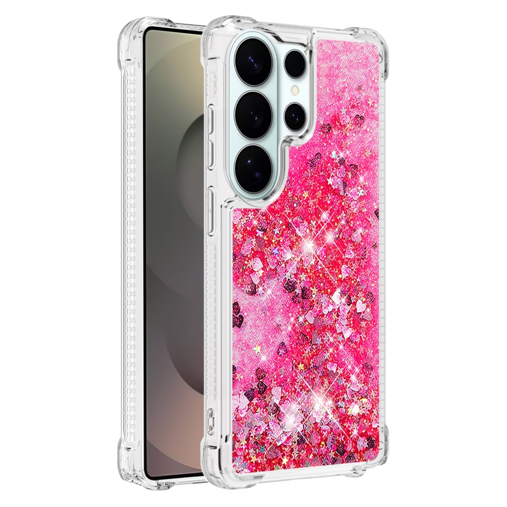 Glitter presýpací gélový obal na Samsung Galaxy S26 Ultra - ružový/srdiečka