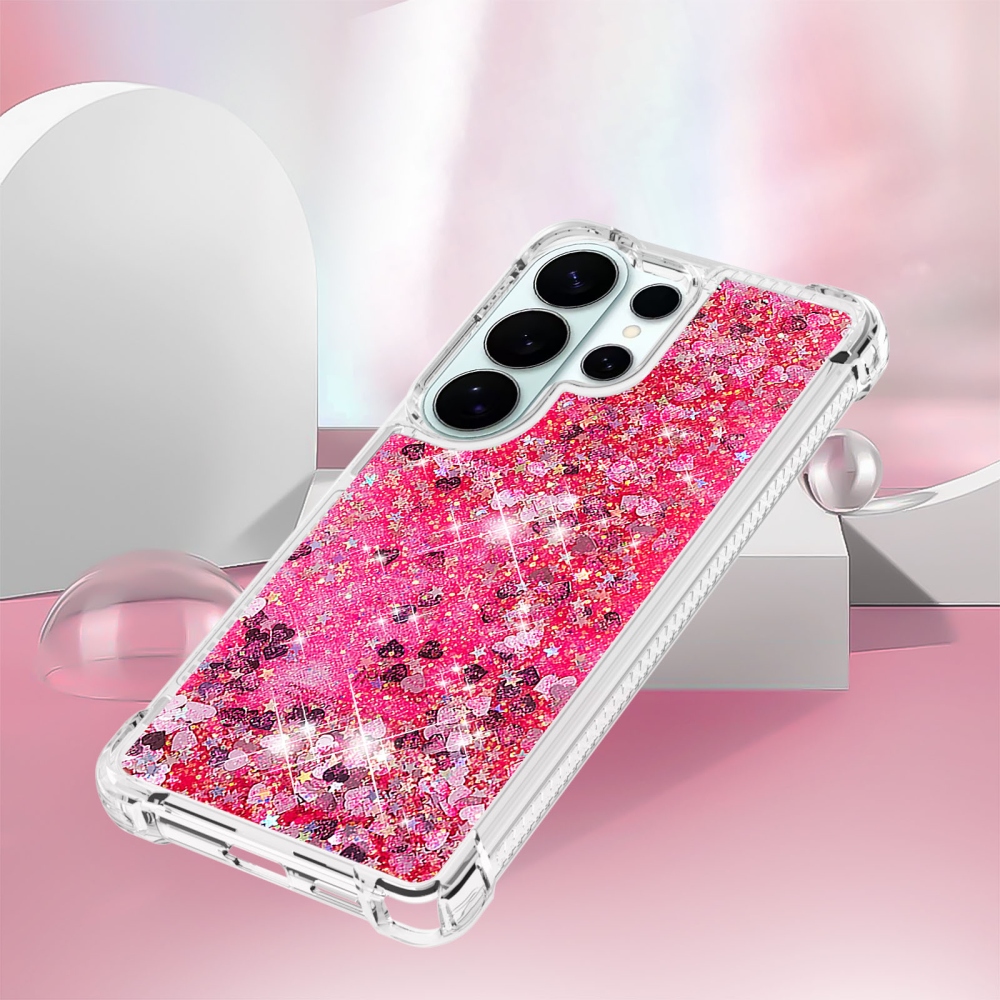 Glitter presýpací gélový obal na Samsung Galaxy S26 Ultra - ružový/srdiečka