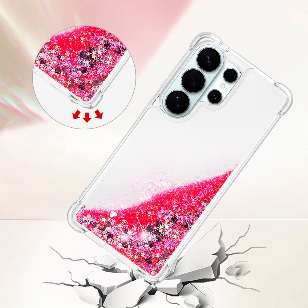 Glitter presýpací gélový obal na Samsung Galaxy S26 Ultra - ružový/srdiečka