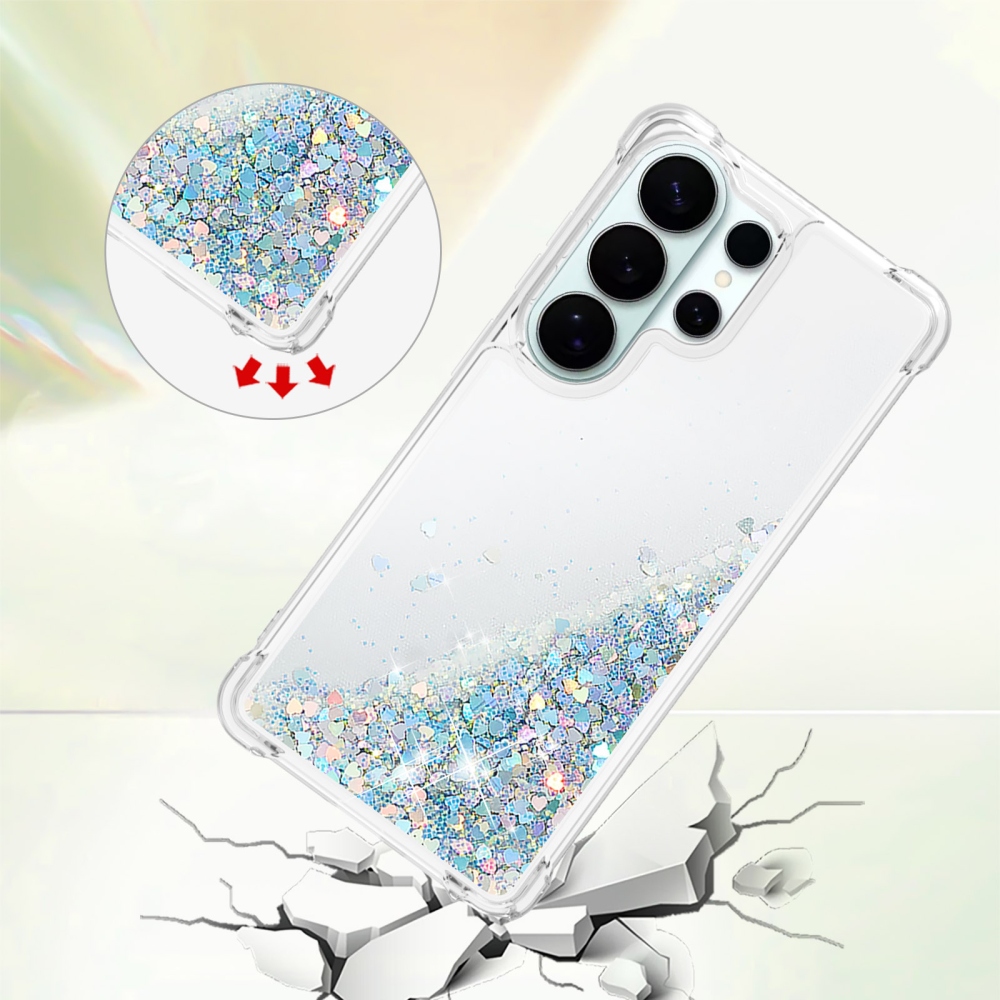 Glitter presýpacie gélový obal na Samsung Galaxy S26 Ultra - strieborný/srdiečka