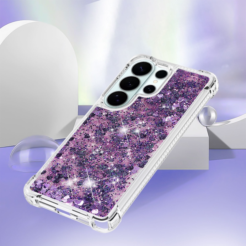 Glitter presýpací gélový obal na Samsung Galaxy S26 Ultra - tmavofialový/srdiečka