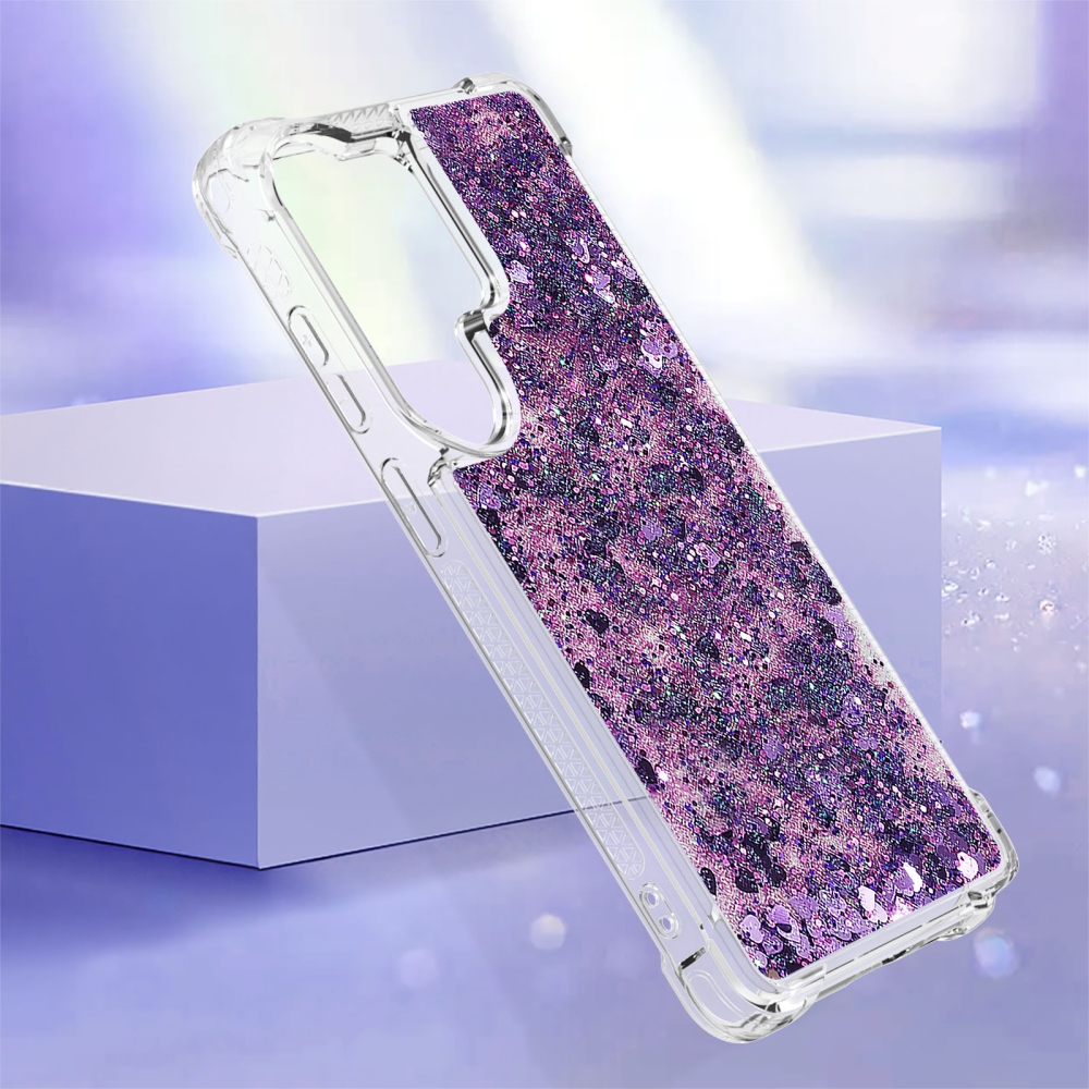 Glitter presýpací gélový obal na Samsung Galaxy S26 Ultra - tmavofialový/srdiečka