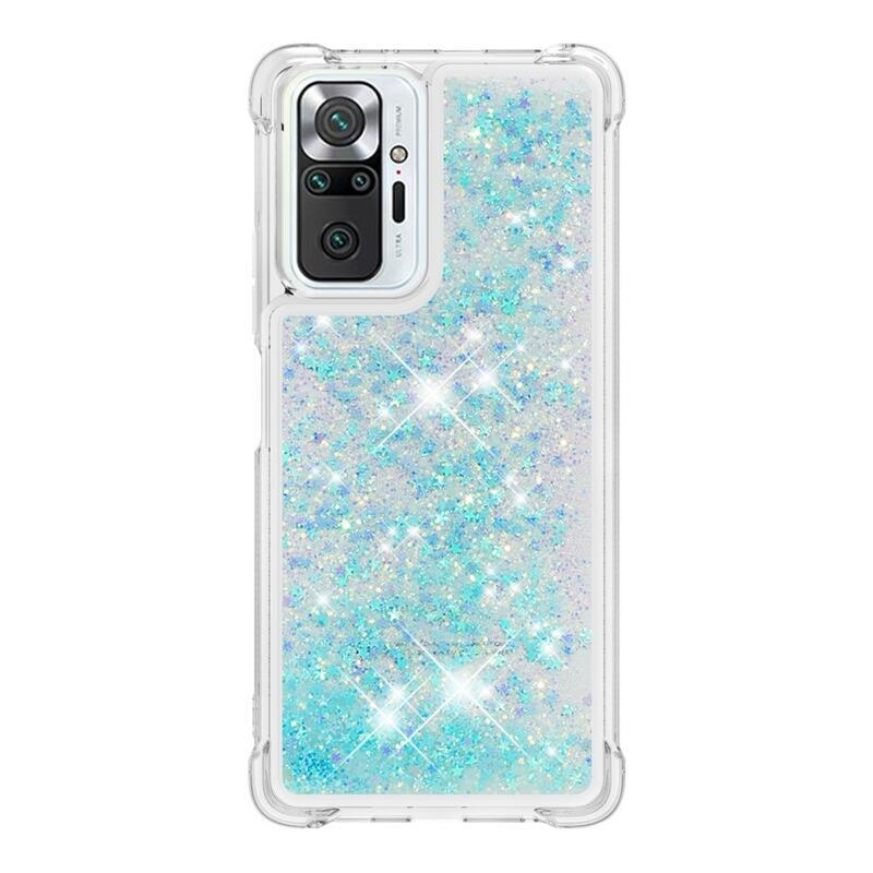 Glitter presýpací gélový obal na Xiaomi Redmi Note 10 Pro - modrý/hviezdičky