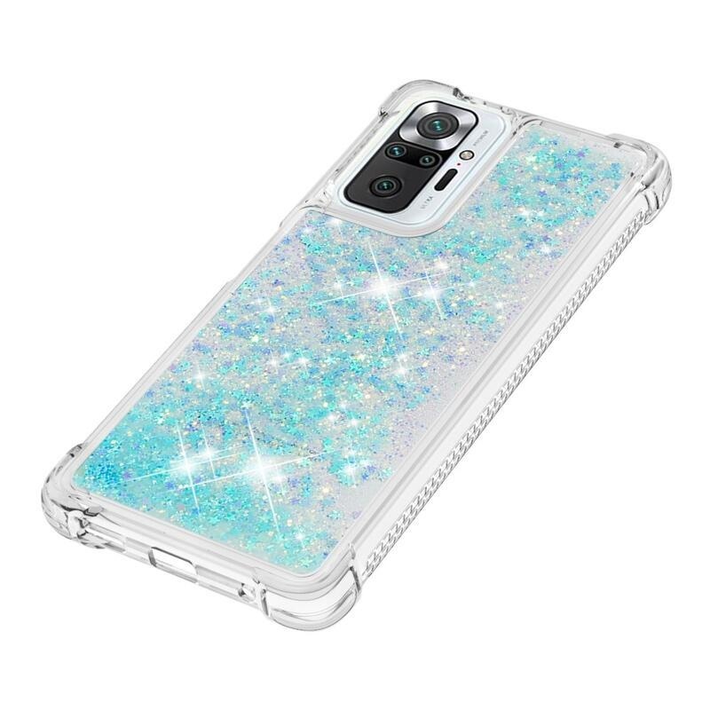 Glitter presýpací gélový obal na Xiaomi Redmi Note 10 Pro - modrý/hviezdičky