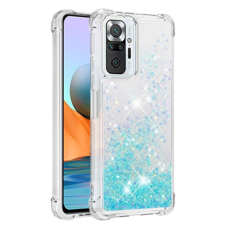 Glitter presýpací gélový obal na Xiaomi Redmi Note 10 Pro - modrý/hviezdičky