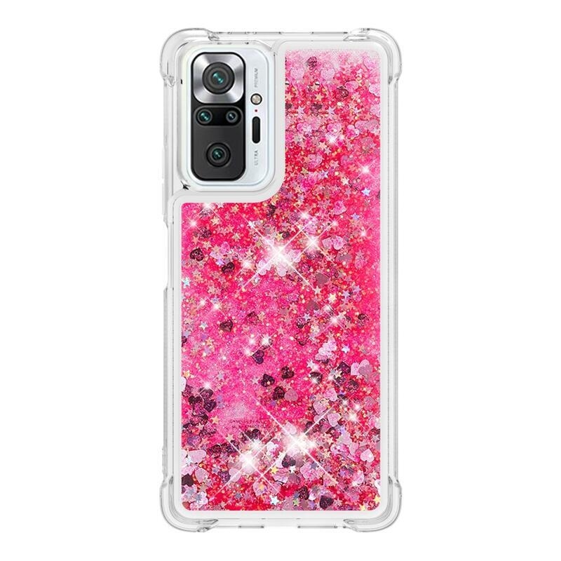 Glitter presýpací gélový obal na Xiaomi Redmi Note 10 Pro - ružový/srdiečka