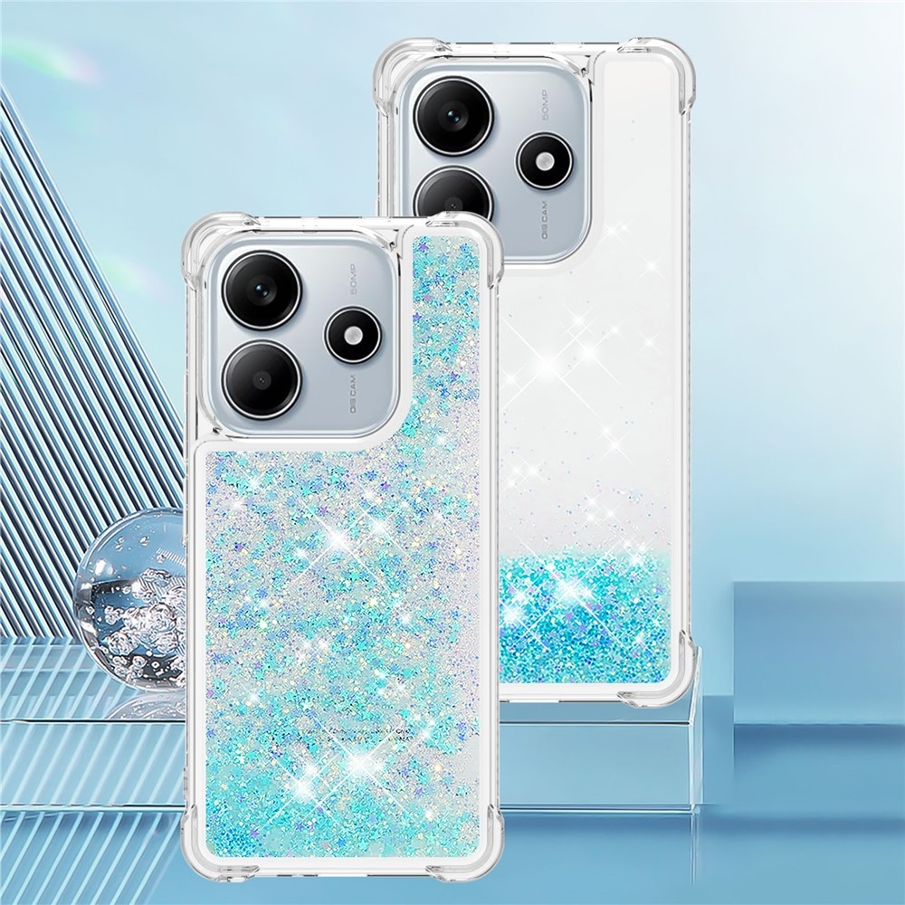 Glitter presýpací gélový obal na Xiaomi Redmi Note 14 5G - modrý/hviezdičky