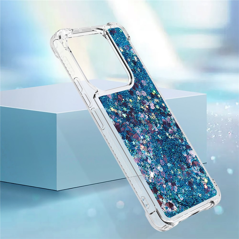 Glitter presýpací gélový obal na Xiaomi Redmi Note 14 5G - modrý/srdiečka