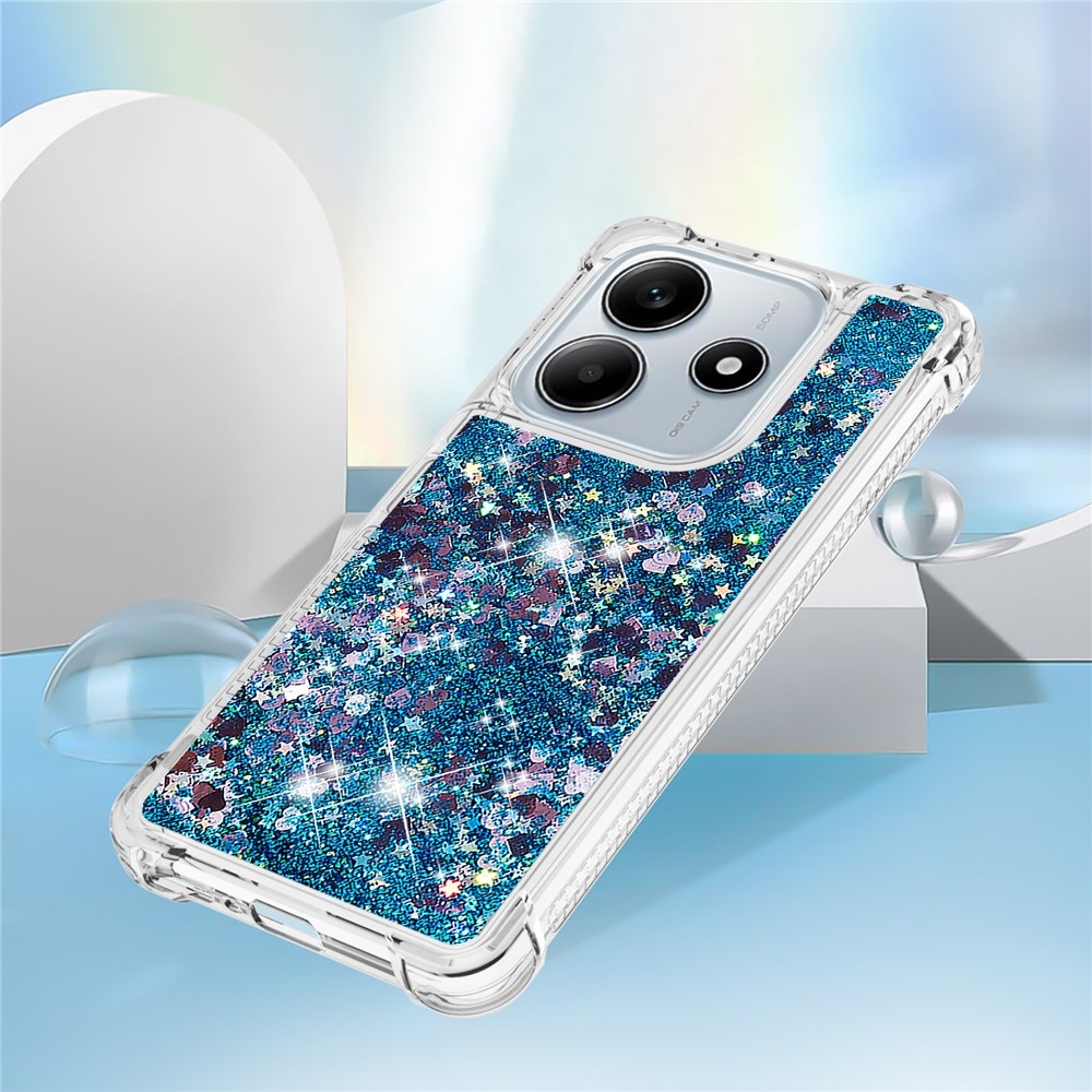Glitter presýpací gélový obal na Xiaomi Redmi Note 14 5G - modrý/srdiečka