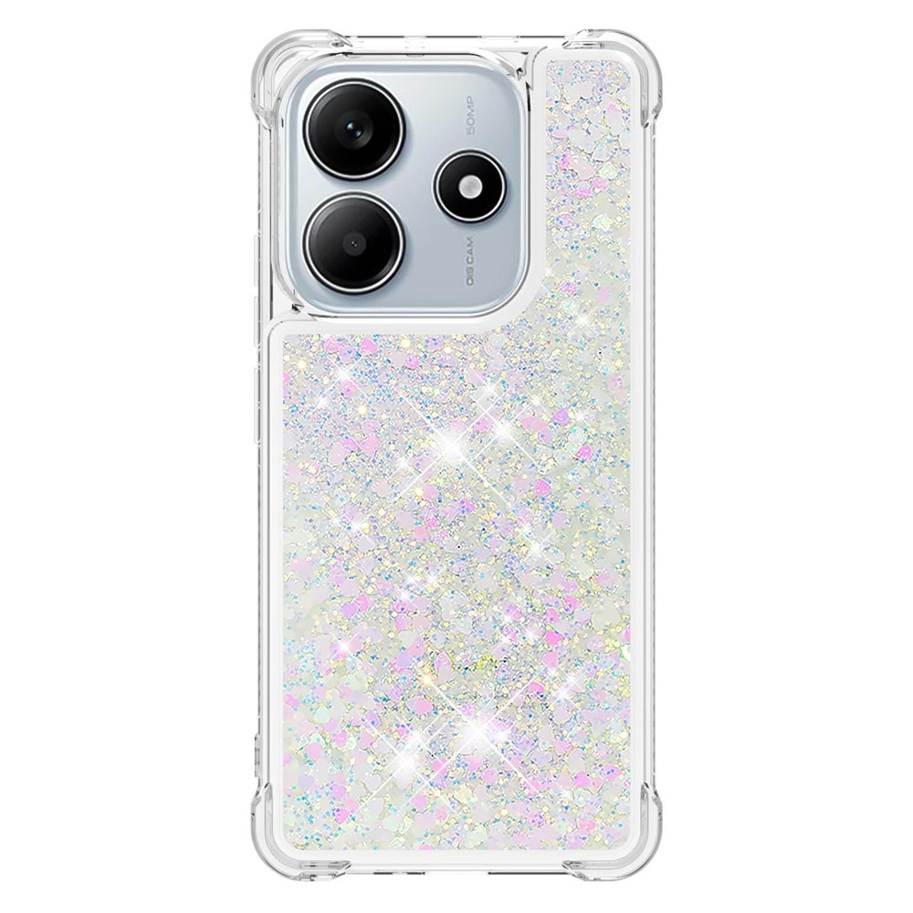 Glitter presýpací gélový obal na Xiaomi Redmi Note 14 5G - ružovo strieborný/srdiečka