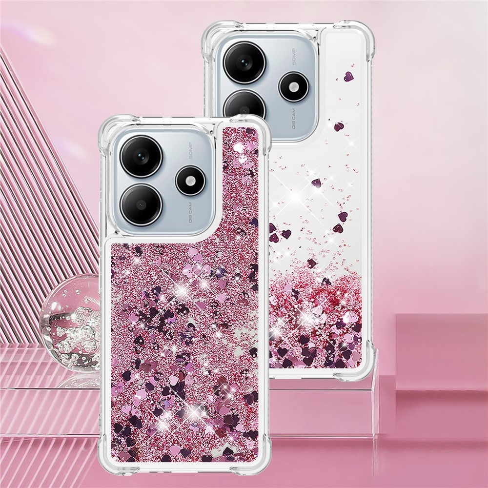 Glitter presýpací gélový obal na Xiaomi Redmi Note 14 5G - ružovozlatý/srdiečka