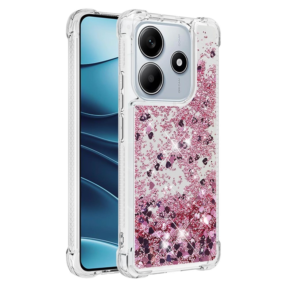 Glitter presýpací gélový obal na Xiaomi Redmi Note 14 5G - ružovozlatý/srdiečka