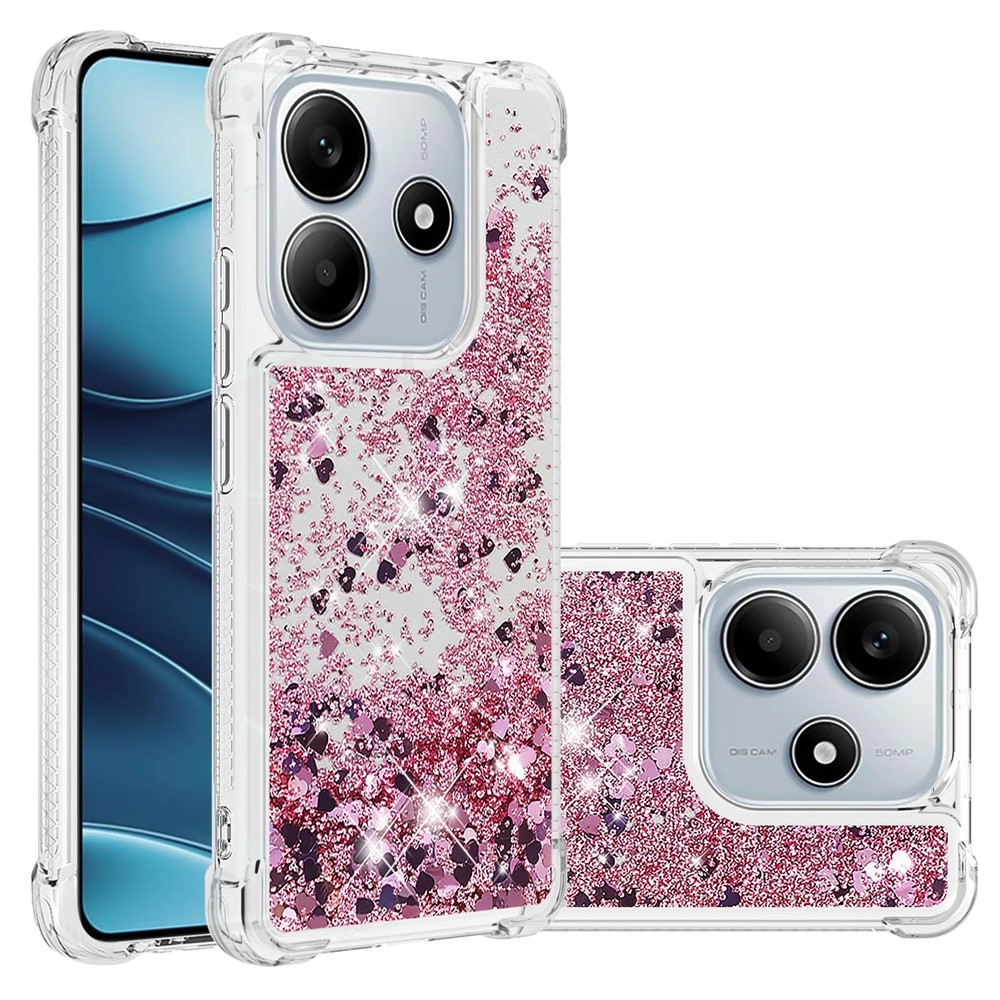 Glitter presýpací gélový obal na Xiaomi Redmi Note 14 5G - ružovozlatý/srdiečka