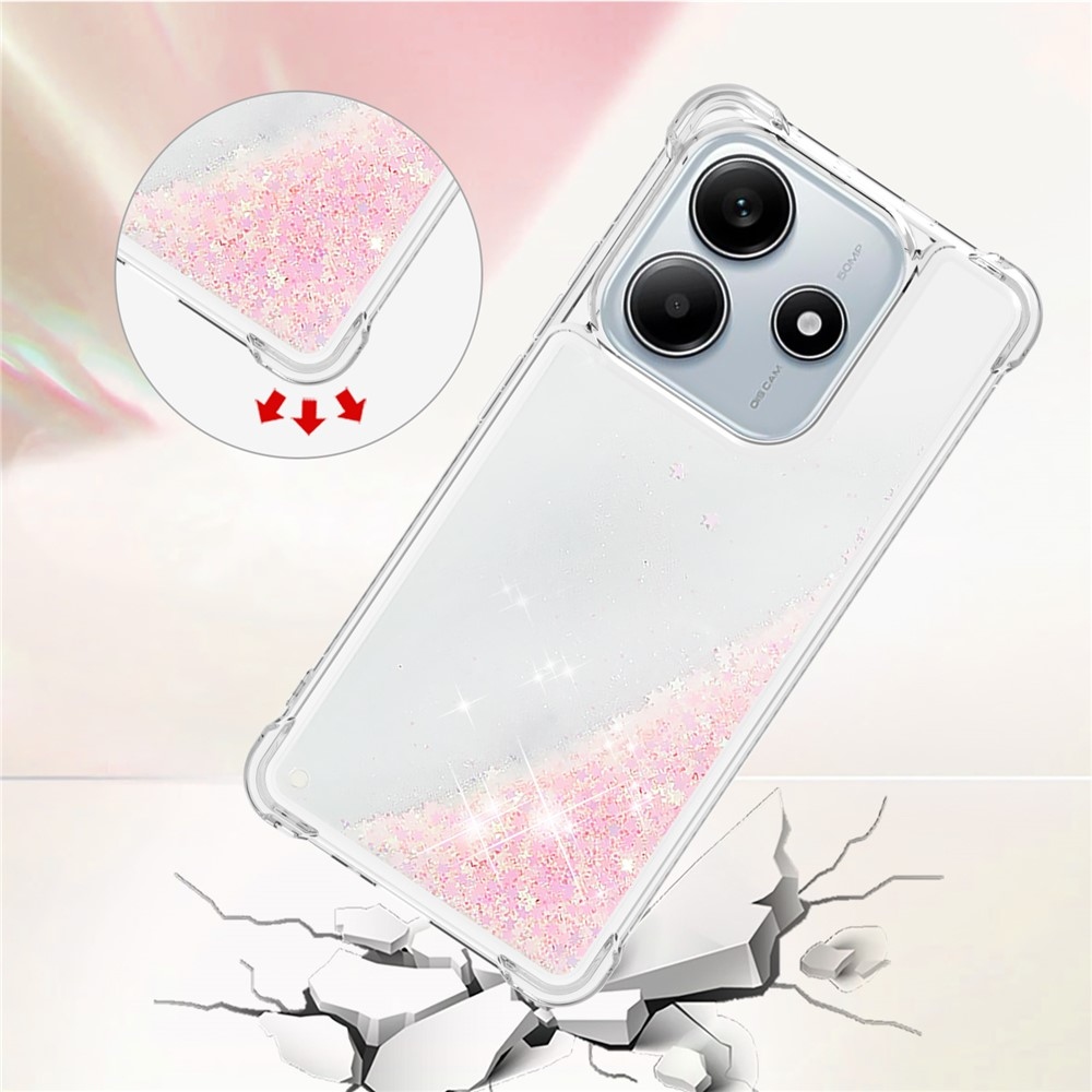 Glitter presýpací gélový obal na Xiaomi Redmi Note 14 5G - ružový/hviezdičky